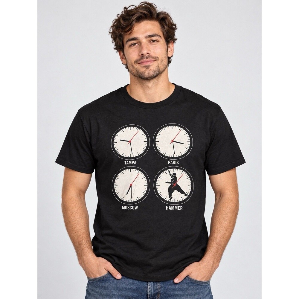 Next Level Clock Tee Tampa Paris Moscow Hammer Time Graphic T-Shirt Black M